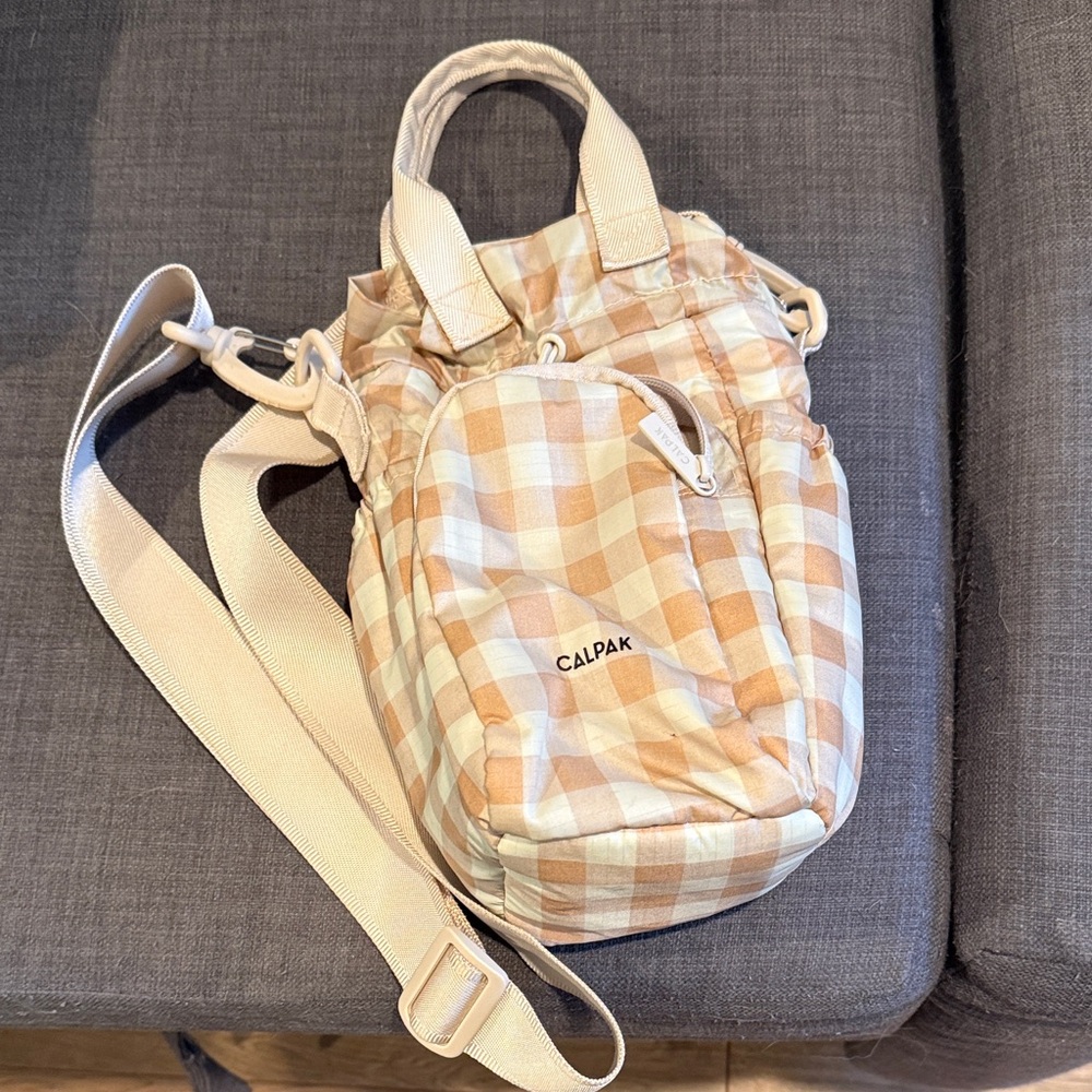 Calpak Peach & Cream Plaid Crossbody Bag